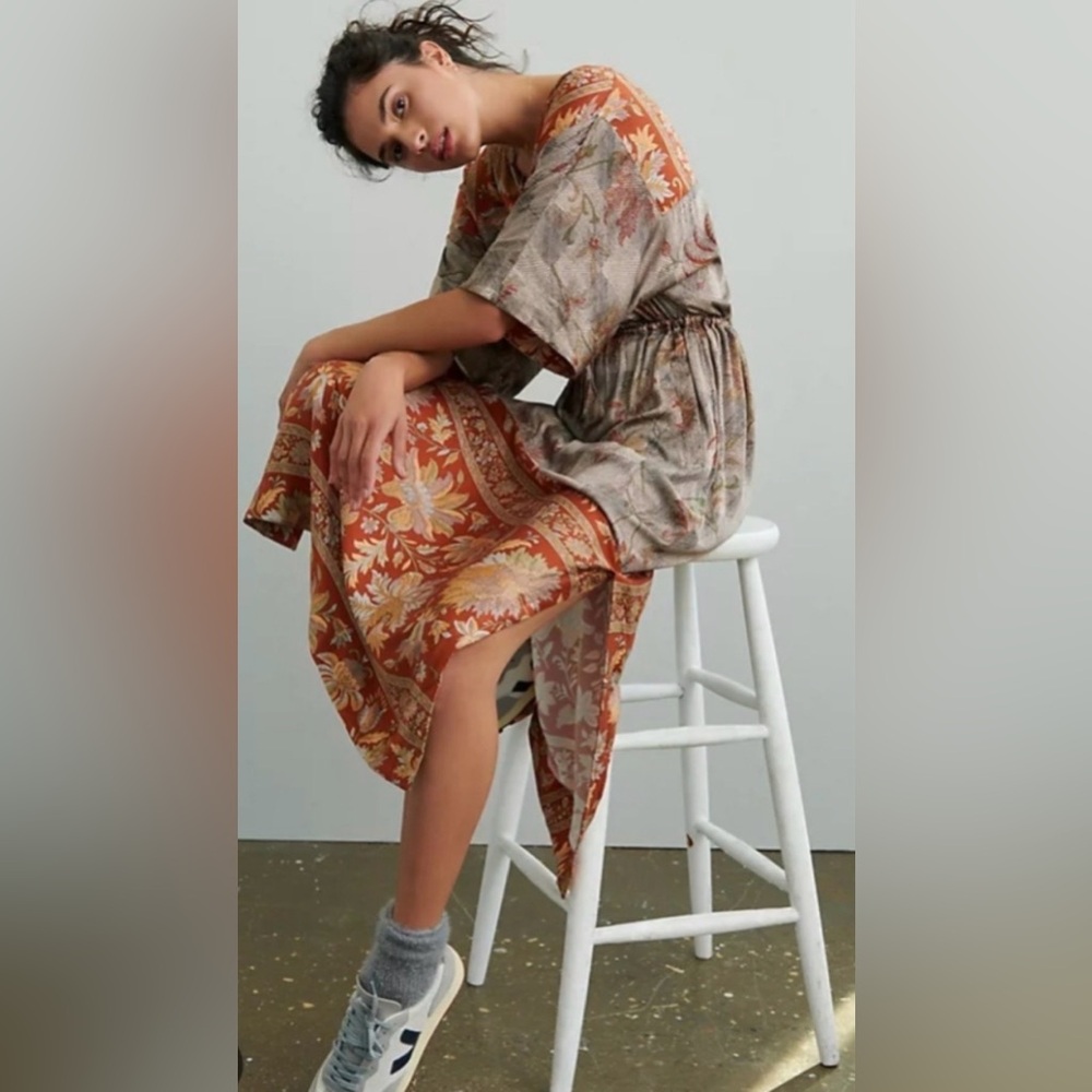 Tiny Orsina Anthropologie Rust Floral Drawstring Size M Dress